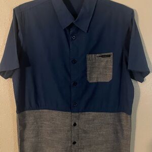 Oakley Men's Colorblock Blue and Gray Short Sleeve Shirt Size Small-Button up